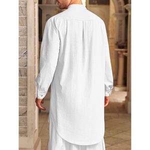 2025 <b>Men's</b> Kaftan Thobe Cotton Linen <b>Henley</b> <b>Shirt</b> with Long Sleeve Casual Muslim Robe and Kurta Gown - Product Image 3