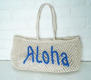 Bolso de playa de ganchillo con letras Aloha azules, estilo bohemio, bolso de hombro de malla para mujer, ligero, de gran capacidad - Product Image 1