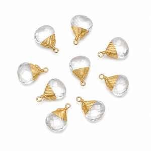 Classic Style Single Bail Gold Plated High Quality 15mm Unisex Children's Fashion Charms Brass Wire Wrapped Crystal <b>Quartz</b> <b>Heart</b> - Product Image 1
