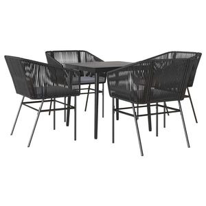 Set da Pranzo da Giardino in Rattan Nero per 4 Persone, Arredamento da Esterno Contemporaneo con Telaio in Metallo Resistente alle Intemperie - Product Image 2