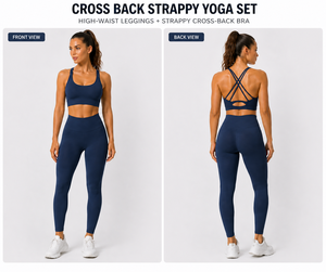Women Cross Back Strappy <b>Yoga</b> <b>Set</b> High Waist Leggings Sports Bra Gym Workout Activewear <b>Set</b> - Product Image 3