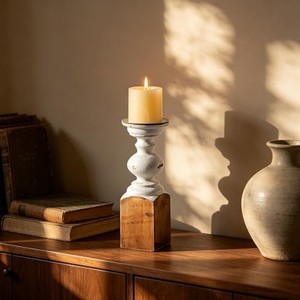 Portavelas de Madera de Acacia, Estilo Huracán, Minimalista, Cuadrado, Color Blanco Lavado, Diseño Geométrico Moderno, Decoración Hecha a Mano para el Hogar - Product Image 5