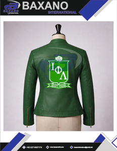 Iota phi Lambda sorority แจ็คเก็ตหนังสีเขียวพรีเมี่ยมพร้อมตัวอักษรกรีกสำหรับ IPL sorority & แจ็คเก็ตสมาชิกพี่น้องสำหรับผู้หญิง - Product Image 5