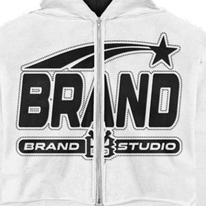 Sudadera con capucha corta con cremallera, lavado ácido blanco, para hombre y mujer, estilo urbano, estampado digital, estampado de letras, gráfico de logotipo negro, servicio OEM, 100% algodón - Product Image 5