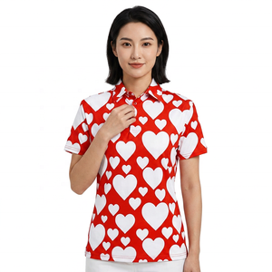 Polo à manches courtes pour homme, imprimé cœur rouge et blanc, décontracté, en coton tricoté respirant, coupe classique - Product Image 2