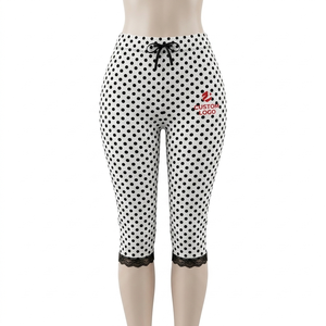 Leggings Capri con Logotipo Personalizado para Mujer, con Puntos de Polka, Dobladillo de Encaje, Cintura con Lazo, Leggings Cortos de 3/4 de Longitud para Mujer 2026 - Product Image 1