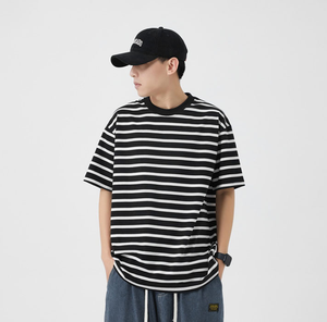 Camisetas de Verano a Rayas de Manga Corta al por Mayor, 200 Gramos, Tejidas, Oversize, Casuales para Hombre - Product Image 2