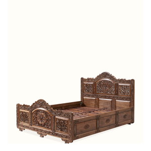 Letto matrimoniale <span class=keywords><strong>Melisa</strong></span> intagliato in legno di mogano di alta qualità, colore noce, per uso in camera da letto - Product Image 2