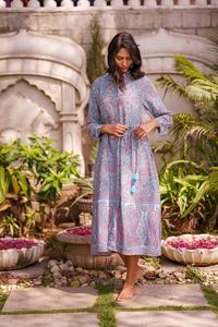 Vestido de longitud media de algodón con estampado de bloque indio Pastel turquesa Paisley elegante cómodo verano ropa de día diseño transpirable Natural - Product Image 3