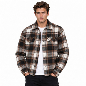 <b>Men</b> Plaid Flannel Shirt <b>Jacket</b> Turn Down Collar Casual Cotton Top Long Sleeve Autumn Wear <b>Checkered</b> <b>Jacket</b> <b>Men's</b> - Product Image 2