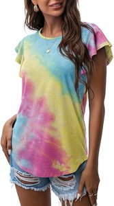 เสื้อยืดคอกลมแขนสั้นพิมพ์ลายดอกเดซี่สีดำสำหรับผู้หญิงทรงหลวมสบายๆ แขนทรงกลีบดอกไม้ ผ้าถักนิตติ้ง ผ้าฝ้าย เสื้อท่อนบนสำหรับฤดูใบไม้ผลิและฤดูร้อน - Product Image 2