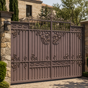 Portail Principal en Fer Forgé Marron Royal avec Ornements Décoratifs pour Entrée de Villa et Sécurité de la Propriété - Product Image 1