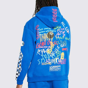 Conjunto deportivo informal para hombre, con sudadera con capucha azul con estampado gráfico y cremallera, y pantalones jogger estilo streetwear. - Product Image 6