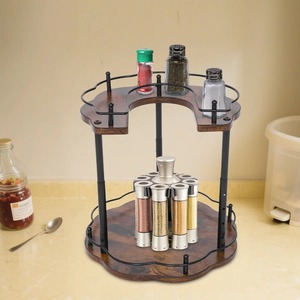 Organisateur de cuisine rustique en bois et métal, parfait pour les épices, les condiments et les essentiels quotidiens, support d'organisation pour pots à épices - Product Image 6