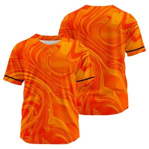 Maillot de baseball personnalisé à motif tourbillon orange, impression sublimée, unisexe, manches courtes, boutons sur le devant, séchage rapide, vêtements d'équipe pour adultes - Product Image 3