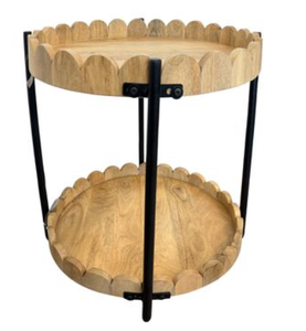 Wood and <b>Bamboo</b> Tiered Coffee <b>Table</b> Round Serving Tray Scalloped Tabletop Metal Frame for Living Room - Product Image 3