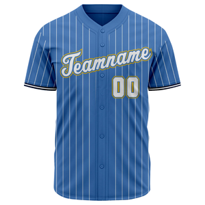 Maillot de baseball bleu à fines rayures, manches courtes, boutonné, uniforme d'équipe personnalisé, respirant, en polyester, chemise de sport athlétique - Product Image 2