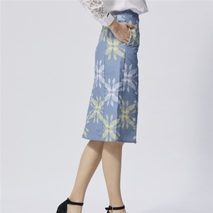ODM Imprimer Genou Longueur Niveau Femmes Motif Floral Bleu Denim Jupes - Product Image 5