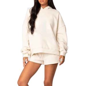 Good Quality Fabric Ladies Oversized Pullover Hoodie Short <b>Set</b> Hip Hop Sweat Suit Summer Casual Solid <b>Knitting</b> <b>Sets</b> - Product Image 4