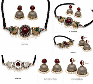 Women's Antique Oxidized Brass Two-Tone Gold Plated Bezel Setting Onyx Animal Motif Bohemian Style Wedding Choker Necklace <b>Rope</b> - Product Image 4