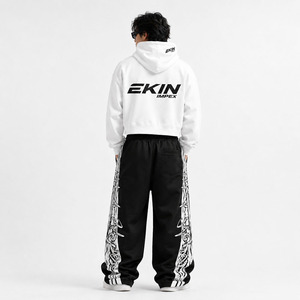 ชุดเสื้อฮู้ดและกางเกงจ็อกเกอร์ผู้ชาย Ekin สีดำขาว สไตล์สตรีทแวร์ ผ้าฝ้ายเฟรนช์เทอร์รี่ ชุดลำลองสำหรับฤดูใบไม้ร่วง - Product Image 2