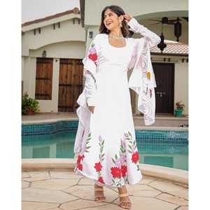 Ensemble de costume en mousseline de soie peint à la main Aishwarya taille XS, couleur blanche - Product Image 4