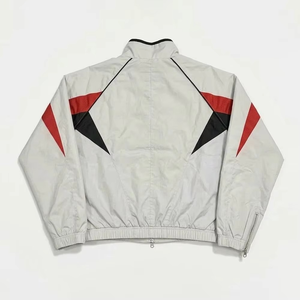 Men's Gray Red Black Color Blocking Track Suit <b>Set</b> Sporty Zip-Up Jacket Shorts Breathable <b>Knitted</b> Polyester Summer Wear - Product Image 3