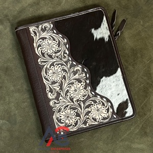Carpeta Portafolio de Cuero Repujado con Diseño Floral Occidental, con Cierre, Elegante Organizador de Documentos con Múltiples Compartimentos para Oficina - Product Image 1