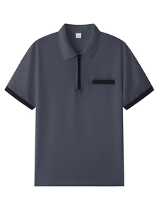 Men's Winter Solid Casual Fleece Knitted Cotton Quarter-<b>Zip</b> Short Sleeve Polo Shirt Set Pockets Matching Pants Breathable Quick - Product Image 3
