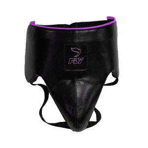 Fly Boxing Gear Set Black with Purple Trim Leather Headgear Groin Guard <b>Lace</b>-Up Fight Gloves Unisex for Martial Arts Training - Product Image 5