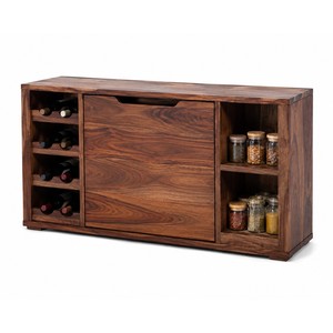 Console de cuisine en bois de Sheesham avec porte-vin et étagère à épices - Rangement artisanal à un seul niveau - Vente en gros - Product Image 1