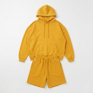 Conjunto de Sudadera con Capucha Lisa de Felpa Francesa y Pantalones Cortos a Juego para Gimnasio, de Algodón Pesado, Estilo Casual para Descansar, Venta al por Mayor - Product Image 5