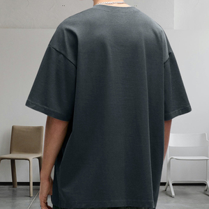 T-shirt streetwear personnalisé à manches courtes, coupe décontractée à épaules tombantes, respirant, en coton épais et chaud, col montant - Product Image 5