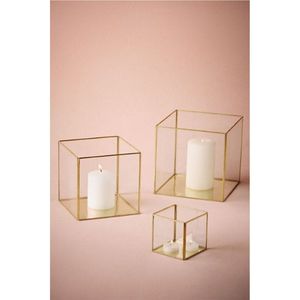 Modern Rose Gold Geometric Glass <b>Tea</b> <b>Light</b> Holder Metal <b>Lantern</b> Wedding Centerpiece Decorative Votive Candle Holder for Home - Product Image 2