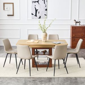 Set da Pranzo Estensibile 59-71 Pollici con Tavolo Estraibile e 6 Sedie Curve Allargabili in PU Artificiale Grigio Caldo - Product Image 3