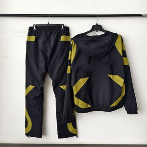 Men's Black Olive Color Blocked <b>Hooded</b> <b>Soft</b> <b>Shell</b> <b>Jacket</b> Zipper Closure Elastic Waist Regular Fit Outdoor Wear - Product Image 2