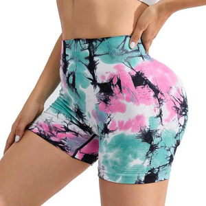 High Waist Tie Dye Print Yoga Shorts Women Sporty Stretch Knitted Quick Dry Skinny Fit Elastic Waist Short Pants - Product Image 1