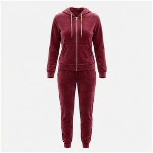 <b>Women</b> Hooded Tracksuit Set Solid Color Full Sleeve Zipper Front <b>Jogger</b> Pants Casual Autumn Wear 100% Polyester Midweight <b>Fleece</b> - Product Image 1