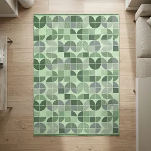 Alfombra de Área de Algodón Lavable Hecha a Mano con Patrón Geométrico, Tejido Plano, Rectangular, Moderna, Verde, con Respaldo de Látex Antideslizante, para Sala de Estar - Product Image 3