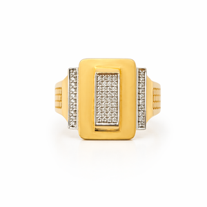 Mens 18KT Yellow Gold Geometric Square Signet <b>Ring</b> Micro Pave Cubic Zirconia Two Tone <b>Statement</b> Band Wedding Party Gift Jewelry - Product Image 1