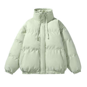 Veste matelassée noire avec col montant, manches bouffantes et poche kangourou, manteau chaud d'hiver pour femmes - Product Image 2