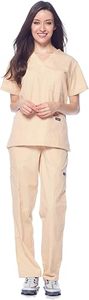 Blouse d'hôpital rose pour femmes, manches courtes, col en V, coton et polyester tissé, pour les professionnels de la santé - Product Image 2