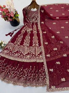 Designer Beautiful Embroidery And Sequence Work Crunchy Silk <b>Top</b> With Lehenga Bottom And Dupatta Fully Stitched Ready To Wear - Product Image 6