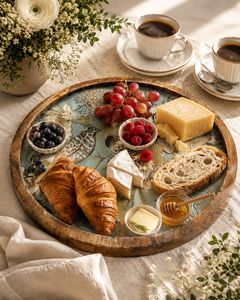 Handmade Wooden <b>Cake</b> <b>Stand</b> with Four Pieces Rectangle Shape Decorative Inlay Design Eco-Friendly Dessert Platter Hand Wash Only - Product Image 4
