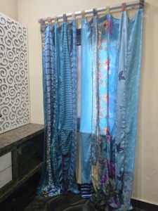 Indian Handmade Vintage Bohemian Silk Rope Patchwork Sari Curtains Square Shape Lightweight Customizable 42x84 Home <b>Window</b> - Product Image 3