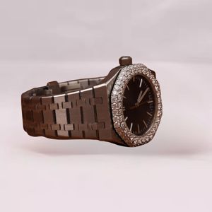 Reloj de Pulsera Glamuroso con Esfera Redonda, Correa Marrón, Adornos de Moissanita Brillante y Atractivo Diseño Versátil para Uso Diario - Product Image 6