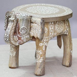 Handmade Wooden <b>Elephant</b> Stool With White Floral Carving Bohemian Style Indoor Decor For Living Room Stool02 - Product Image 3
