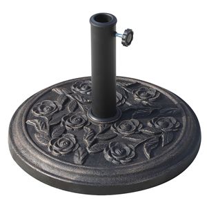 Base per Ombrellone da Patio in Bronzo per Palo da 1.5" e 1.89", Rotonda in Resina con Motivo Floreale a Rosa - Product Image 1