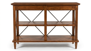 Étagère à niveaux en bois rustique avec support en métal en forme de X, 2 étagères, meuble autoportant pour salon - Product Image 2