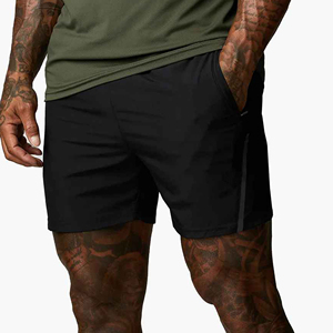 Shorts pour hommes noirs à séchage rapide, taille élastique, couleur unie, vêtements décontractés, 100% polyester avec poches - Product Image 1